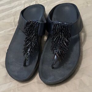 Elegant Navy Beaded Women's FitFlop Sandals